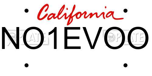 NO1EVOO California License Plate