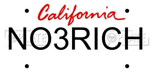 NO3RICH California License Plate