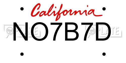 NO7B7D California License Plate