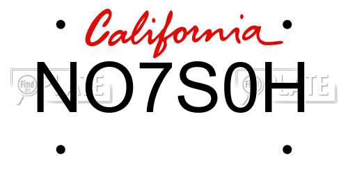 NO7S0H California License Plate