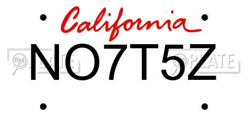 NO7T5Z California License Plate