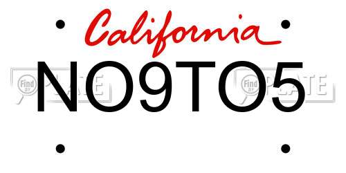 NO9TO5 California License Plate