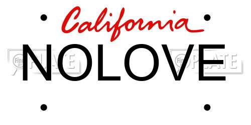 NOLOVE California License Plate