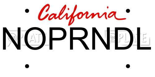 NOPRNDL California License Plate