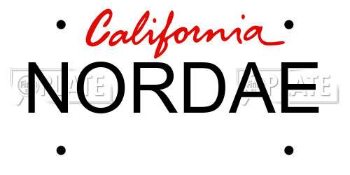 NORDAE California License Plate