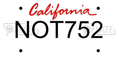 NOT752 California License Plate