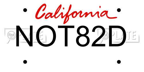 NOT82D California License Plate