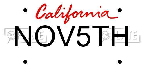 NOV5TH California License Plate