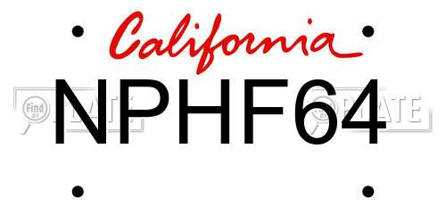 NPHF64 California License Plate