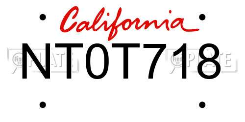 NT0T718 California License Plate
