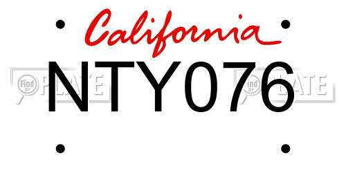 NTY076 California License Plate