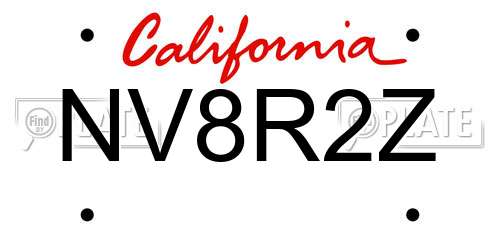 NV8R2Z California License Plate