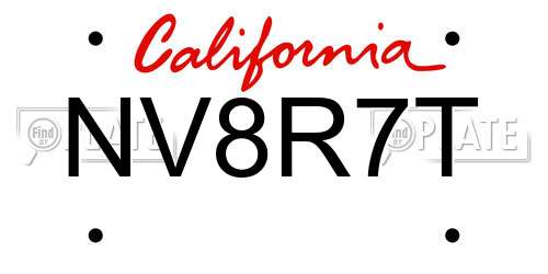 NV8R7T California License Plate