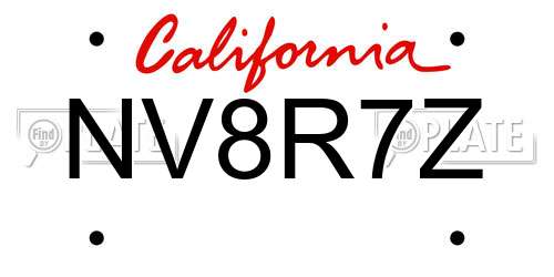 NV8R7Z California License Plate