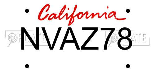 NVAZ78 California License Plate