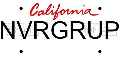 NVRGRUP California License Plate