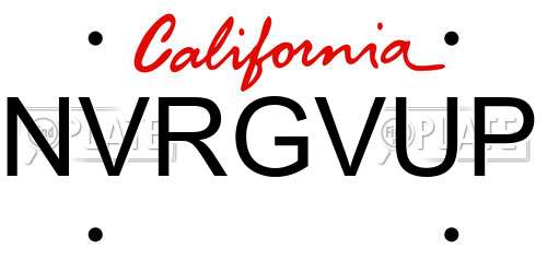 NVRGVUP California License Plate
