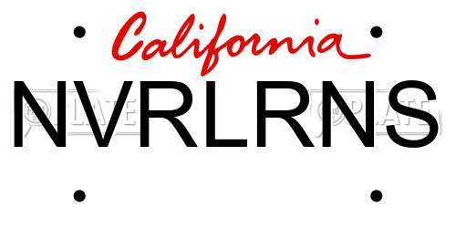 NVRLRNS California License Plate