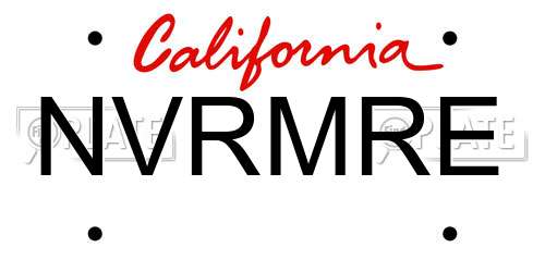 NVRMRE California License Plate