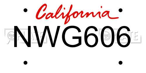 NWG606 California License Plate
