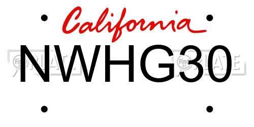NWHG30 California License Plate
