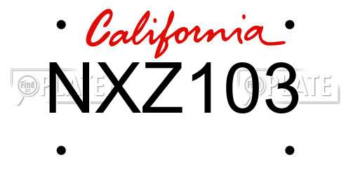 NXZ103 California License Plate