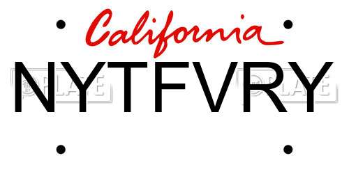 NYTFVRY California License Plate