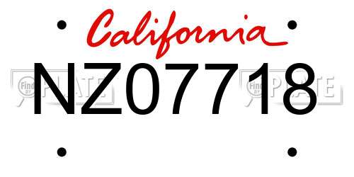 NZ07718 California License Plate
