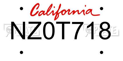NZ0T718 California License Plate