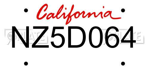 NZ5D064 California License Plate