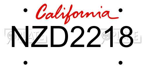 NZD2218 California License Plate
