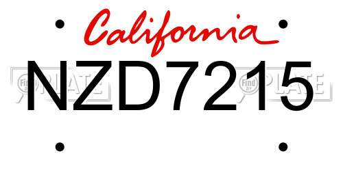 NZD7215 California License Plate