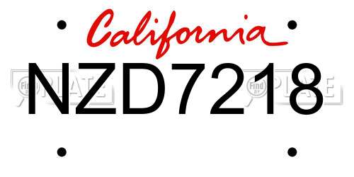 NZD7218 California License Plate