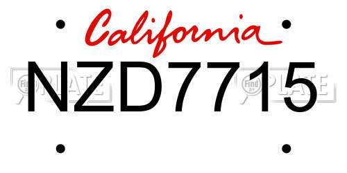 NZD7715 California License Plate