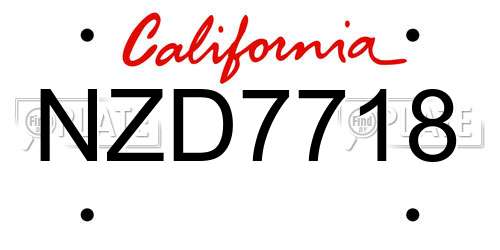 NZD7718 California License Plate