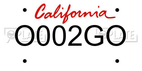 O002GO California License Plate