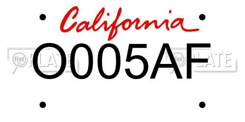 O005AF California License Plate