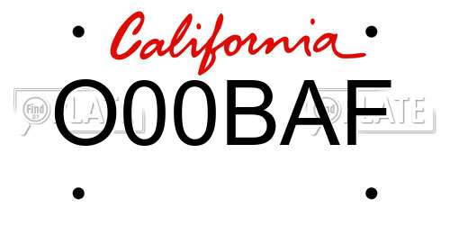 O00BAF California License Plate