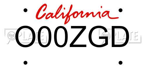 O00ZGD California License Plate