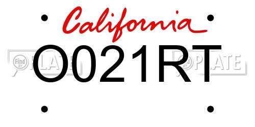 O021RT California License Plate