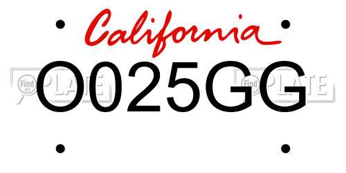 O025GG California License Plate