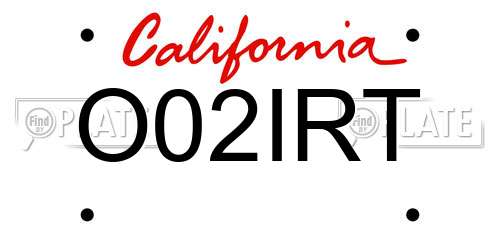 O02IRT California License Plate