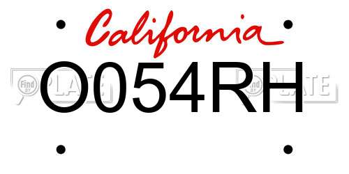O054RH California License Plate
