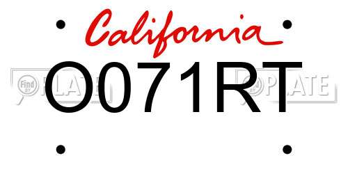 O071RT California License Plate