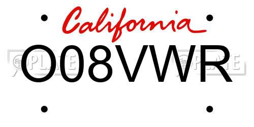 O08VWR California License Plate