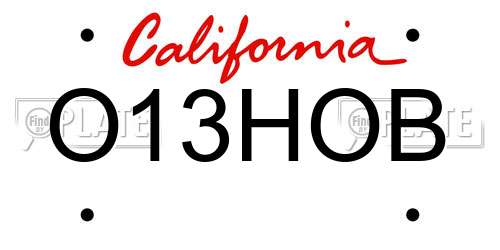 O13HOB California License Plate
