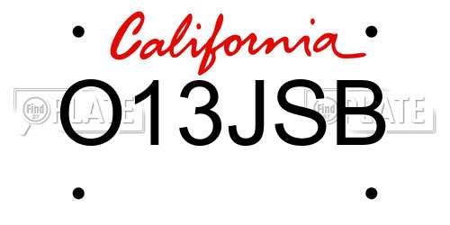 O13JSB California License Plate