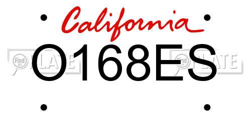 O168ES California License Plate