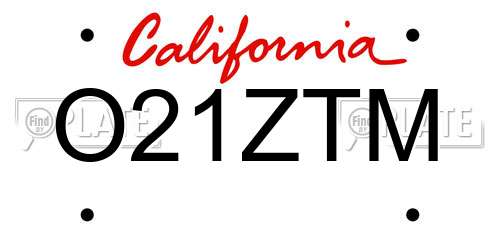 O21ZTM California License Plate