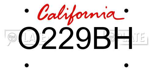 O229BH California License Plate